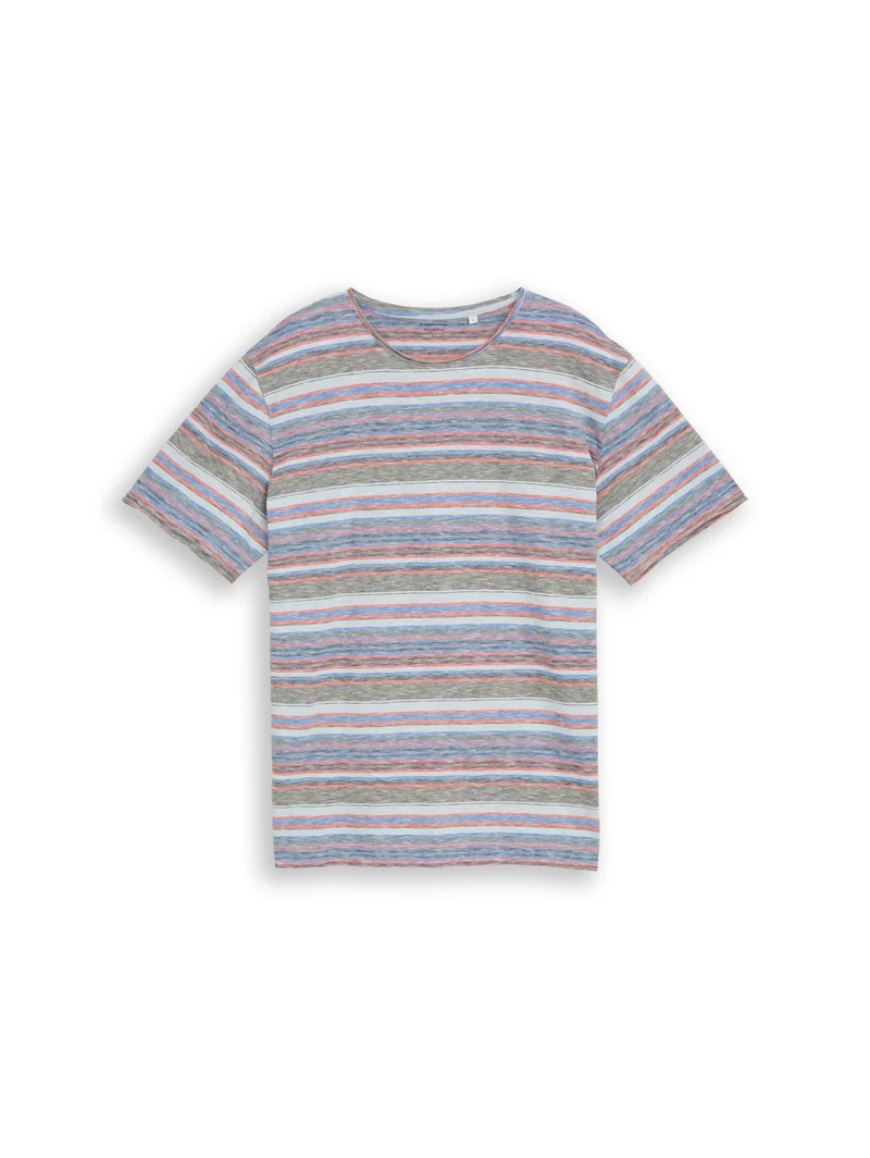 striped t-shirt, white green multicolor stripe