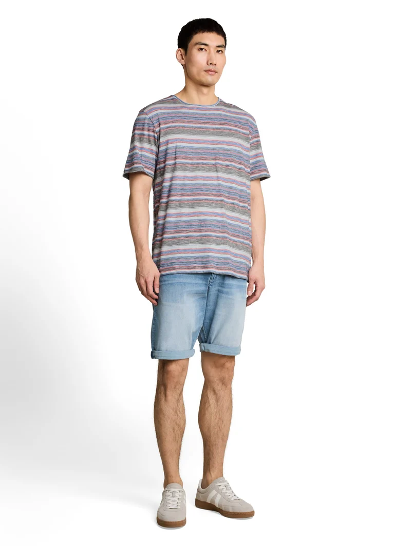 striped t-shirt, white green multicolor stripe