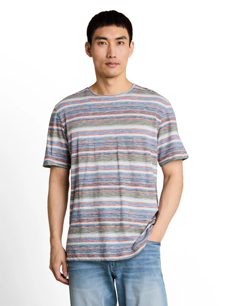 striped t-shirt, white green multicolor stripe