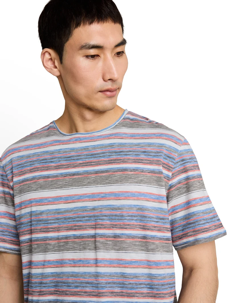 striped t-shirt, white green multicolor stripe