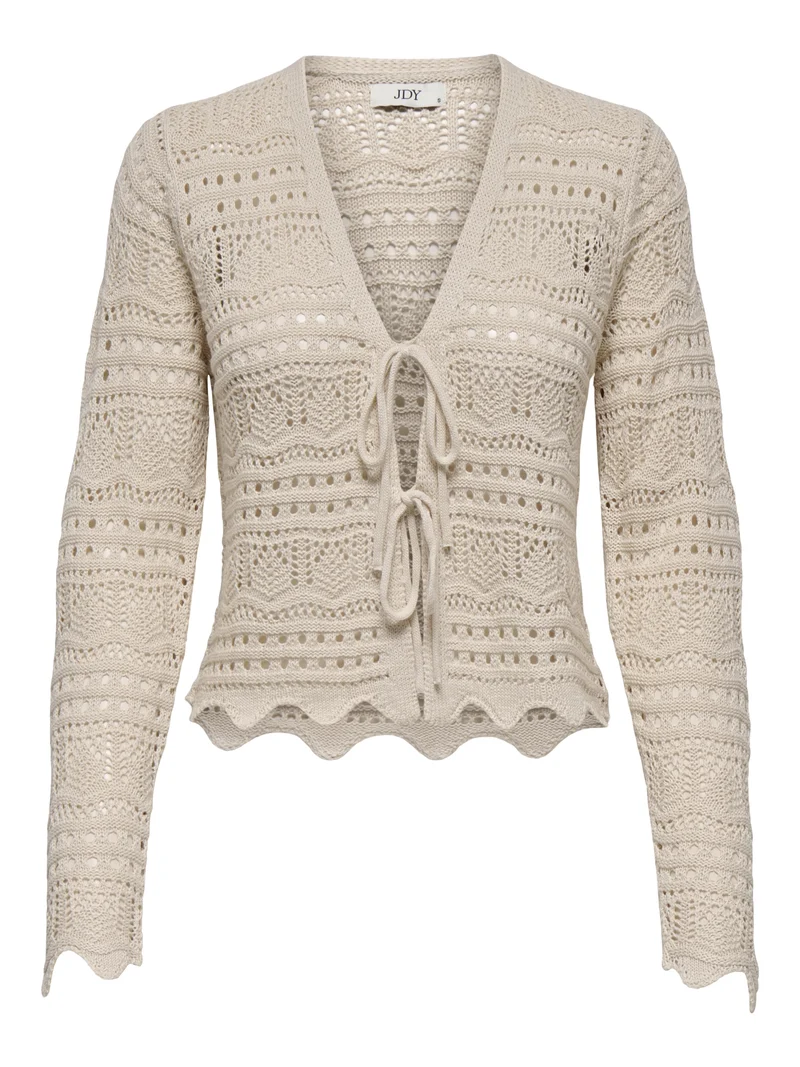 JDYSUN LAY L/S V-NECK TIE CARDIGAN, Tapioca