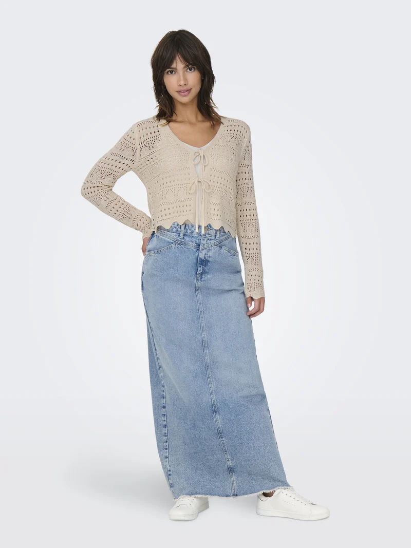 JDYSUN LAY L/S V-NECK TIE CARDIGAN, Tapioca