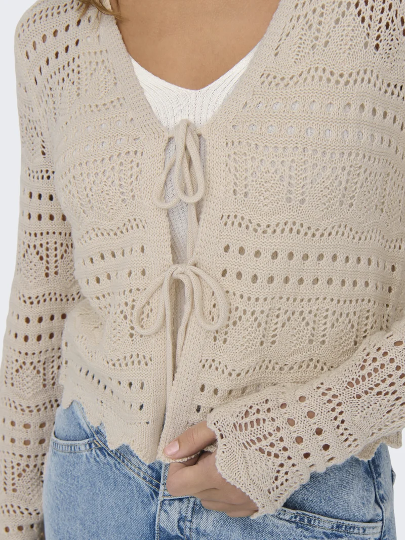 JDYSUN LAY L/S V-NECK TIE CARDIGAN, Tapioca