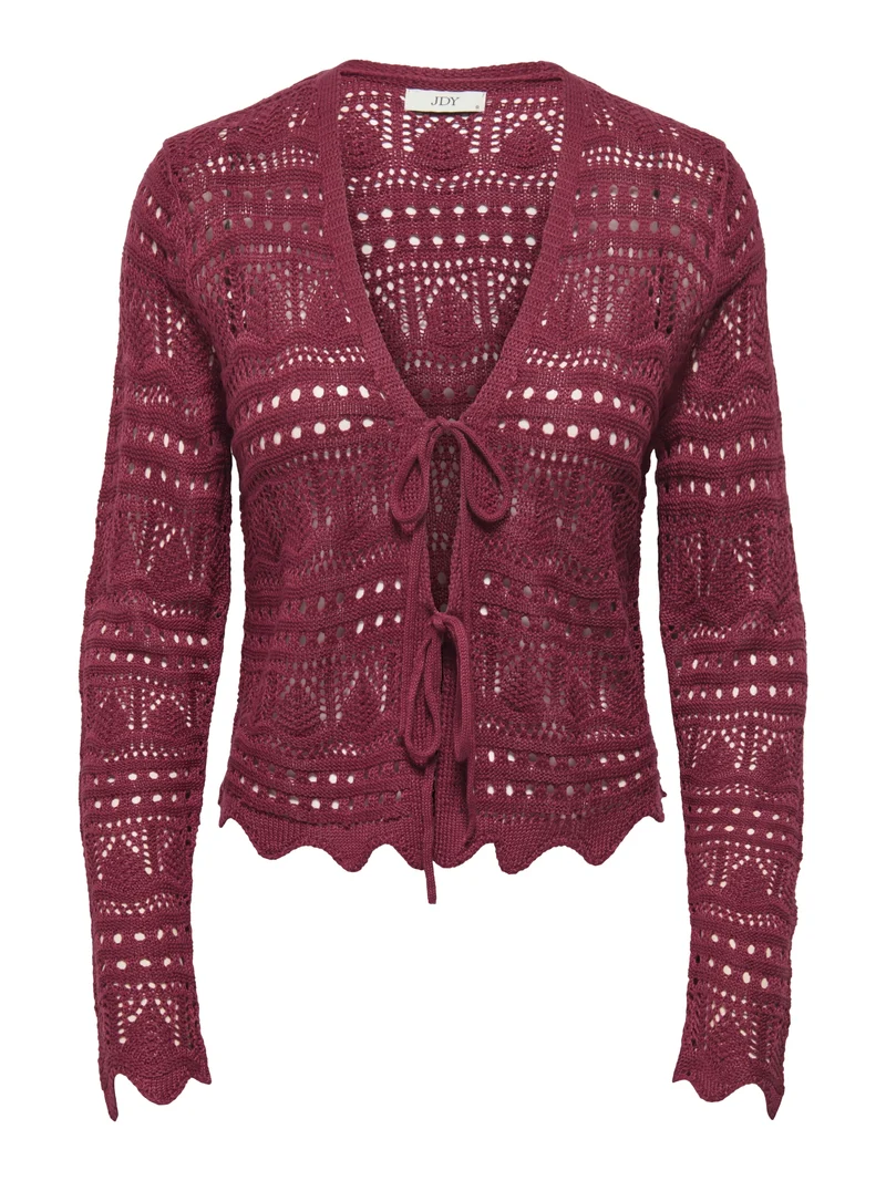 JDYSUN LAY L/S V-NECK TIE CARDIGAN, Rhubarb