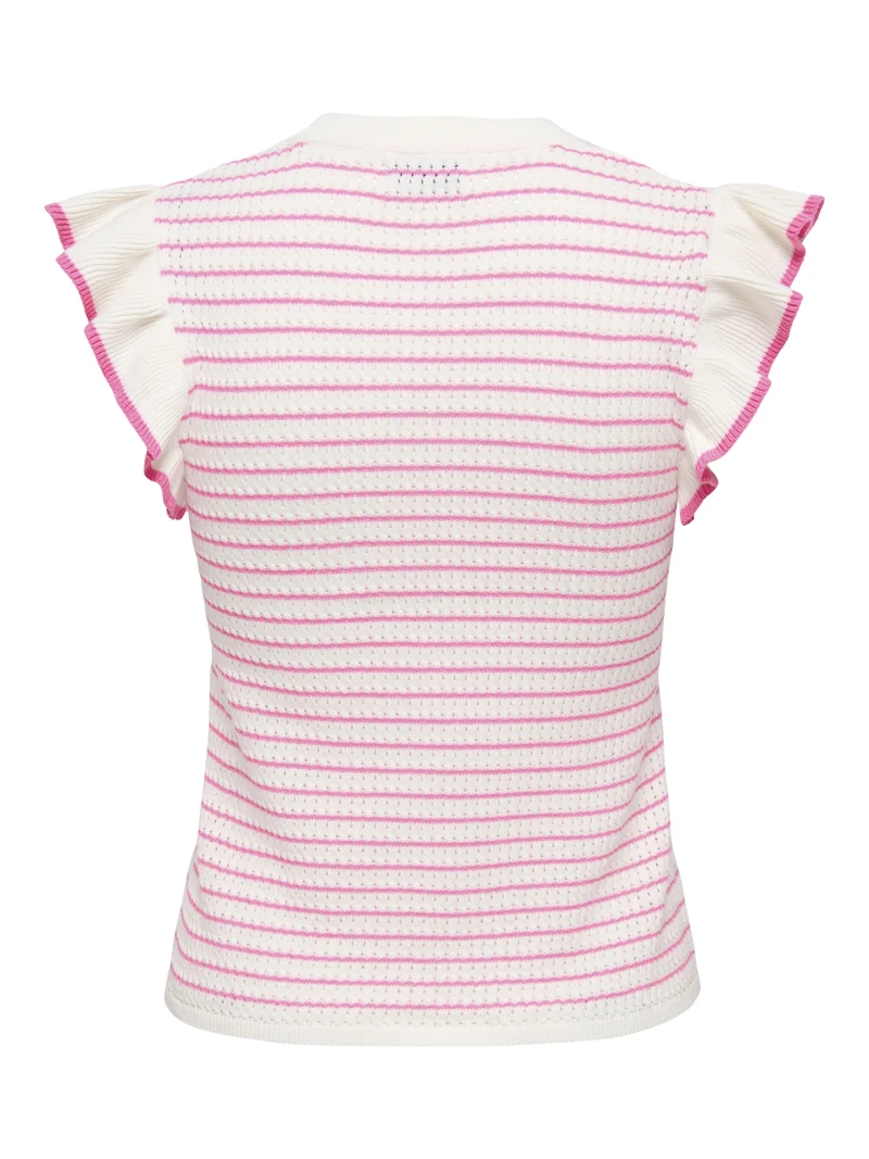 JDYCARICE S/L FRILL PULLOVER KNT NO, Cloud Dancer/W. PINK COSMOS STRUCTU
