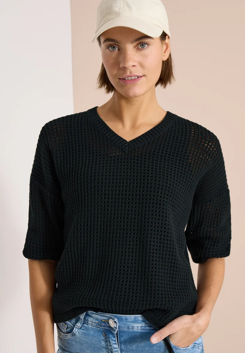 TOS_Crochet V-neck, palm breeze green