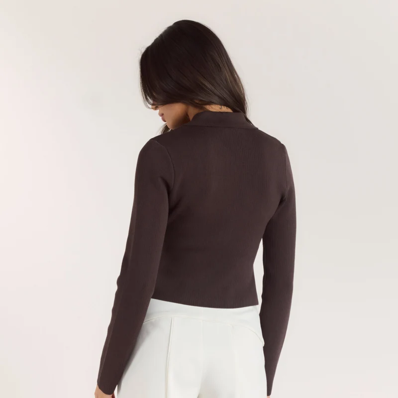 Gerippte Strickjacke - Schokolade