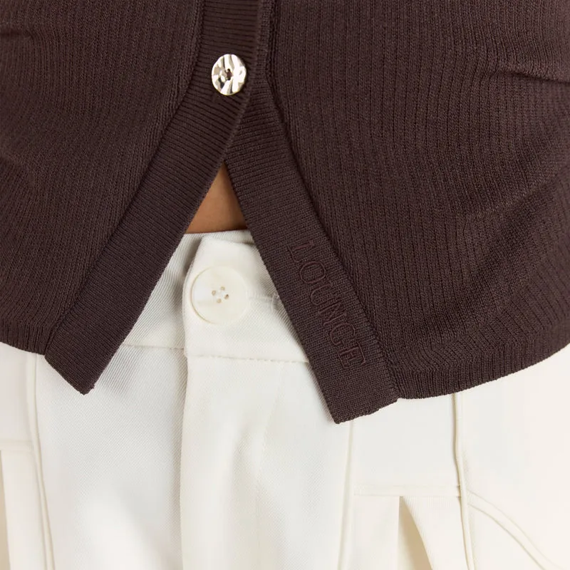 Gerippte Strickjacke - Schokolade