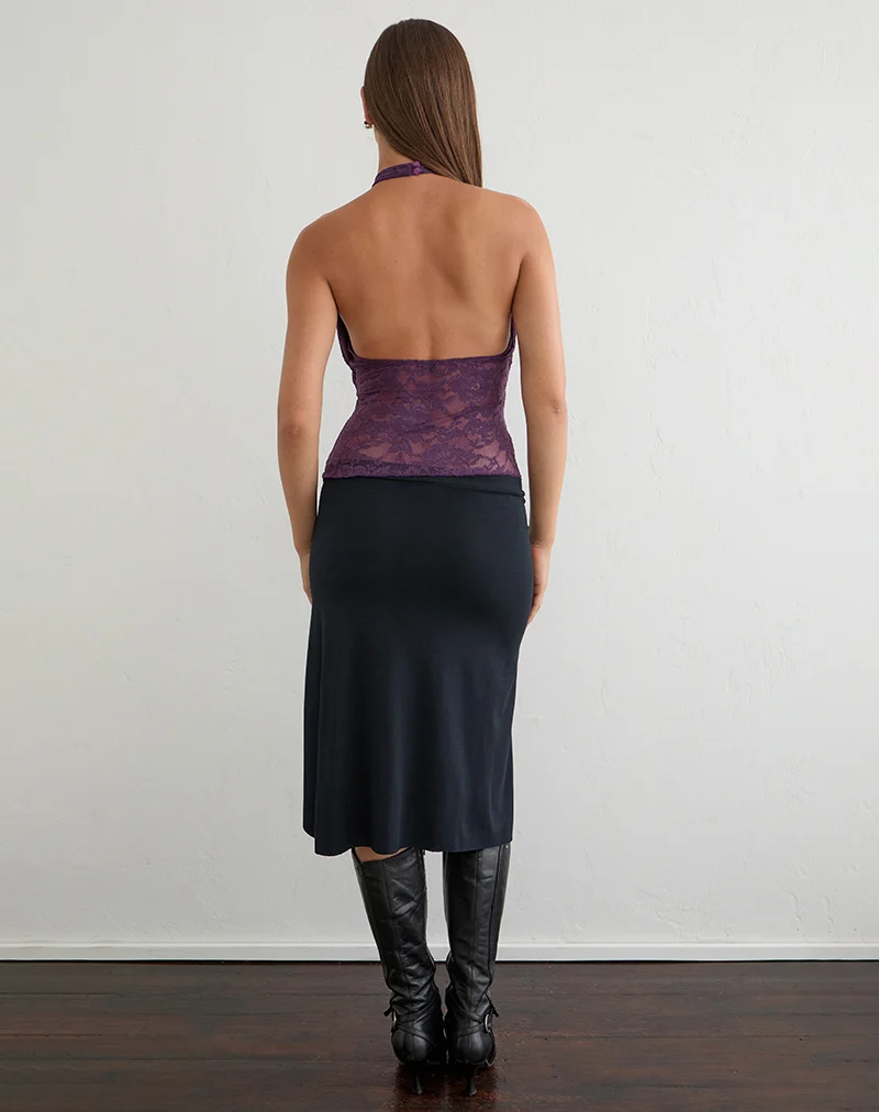Hyewon-Top mit Neckholder und Ausschnitt aus Spitze in Lila