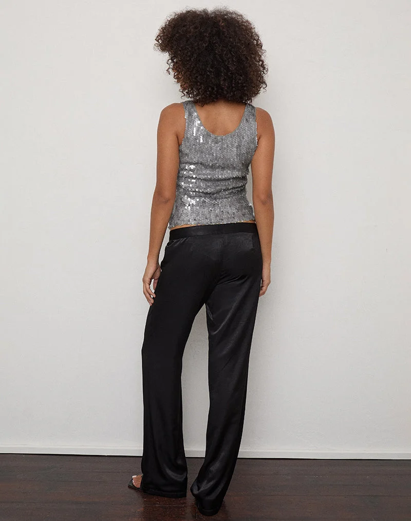 Kasala Slim-Hose aus schwarzem Satin
