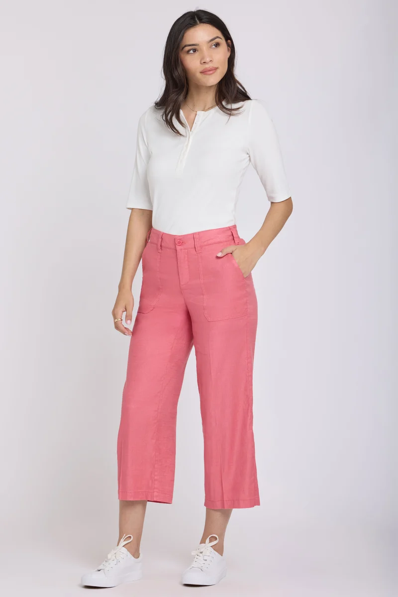 Wide Leg Cargo Capri Hosen aus Stretchleinen | Desert Rose