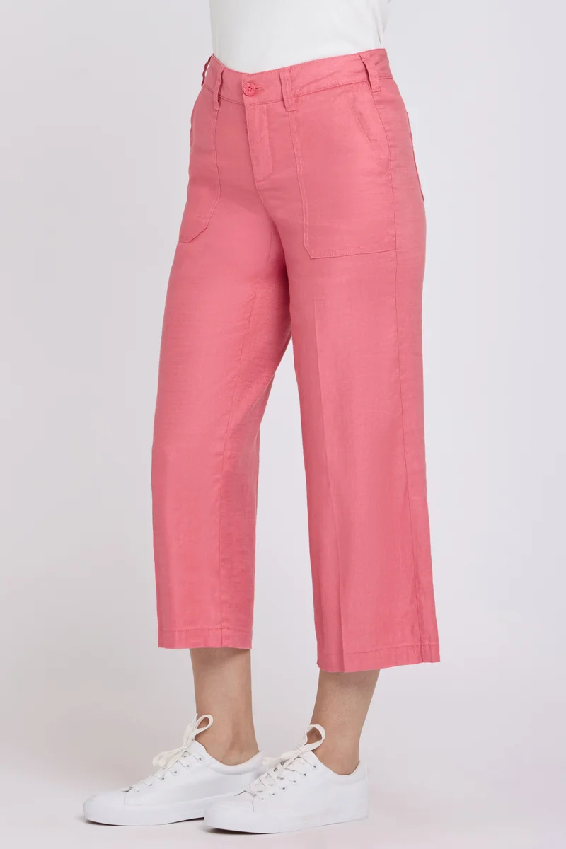 Wide Leg Cargo Capri Hosen aus Stretchleinen | Desert Rose