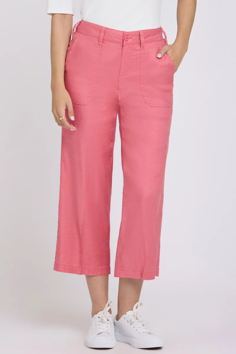 Wide Leg Cargo Capri Hosen aus Stretchleinen | Desert Rose