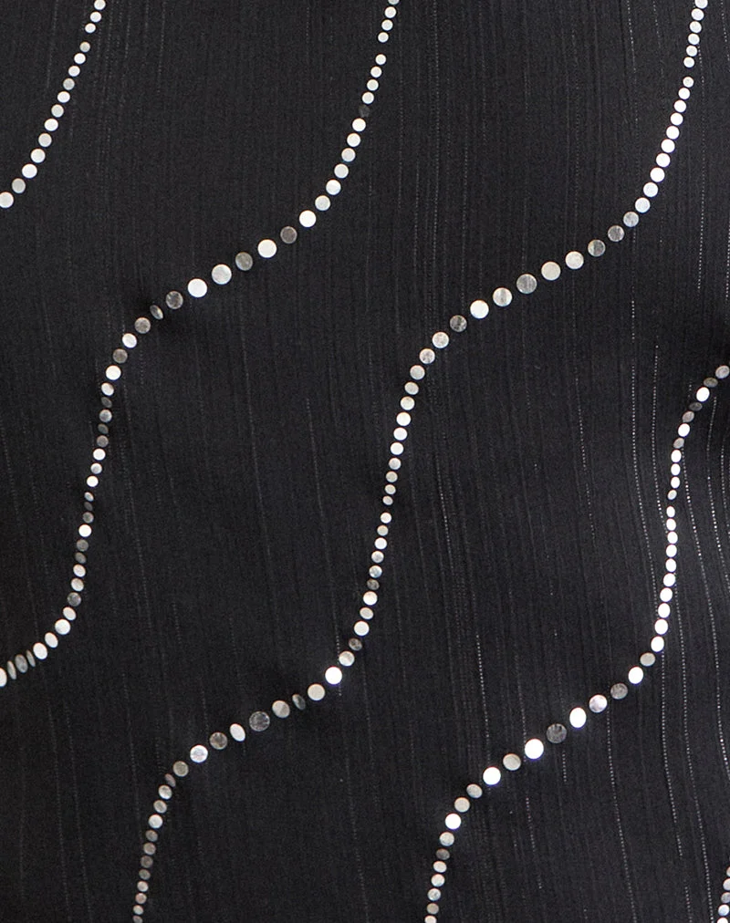 Mercy-Haltertop aus schwarzem Crinkle-Chiffon mit Hot-Fix-Applikationen