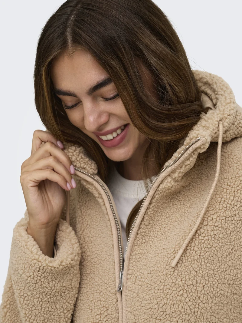 ONLASPEN HOOD TEDDY JACKET CC OTW, Cuban Sand
