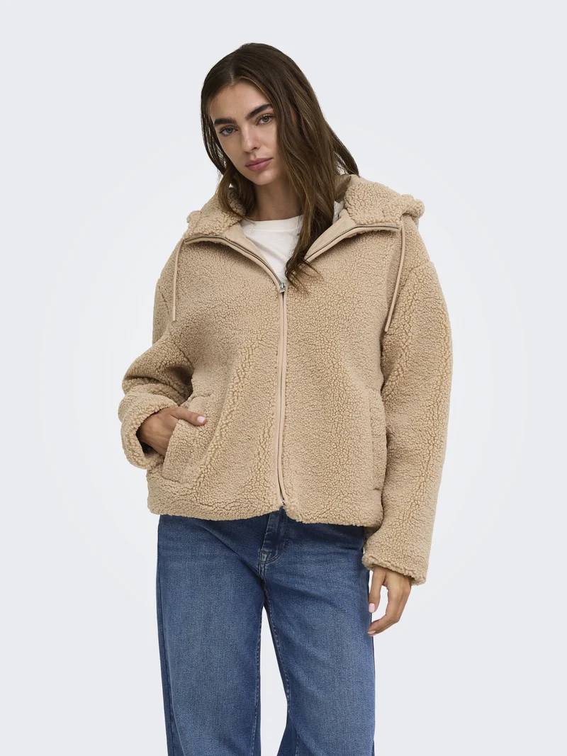 ONLASPEN HOOD TEDDY JACKET CC OTW, Cuban Sand