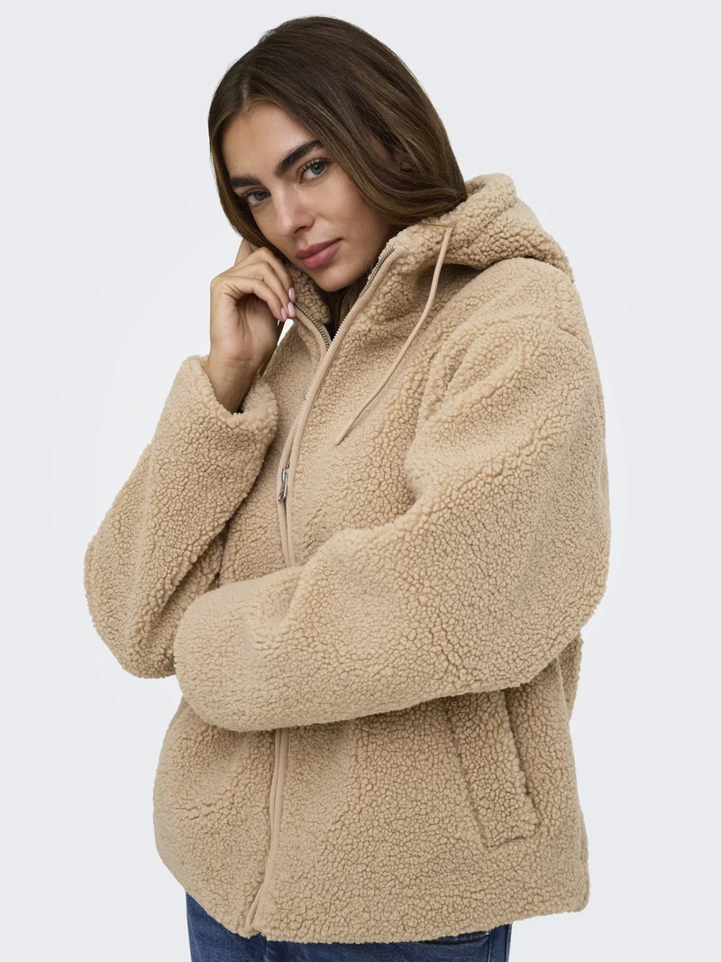 ONLASPEN HOOD TEDDY JACKET CC OTW, Cuban Sand