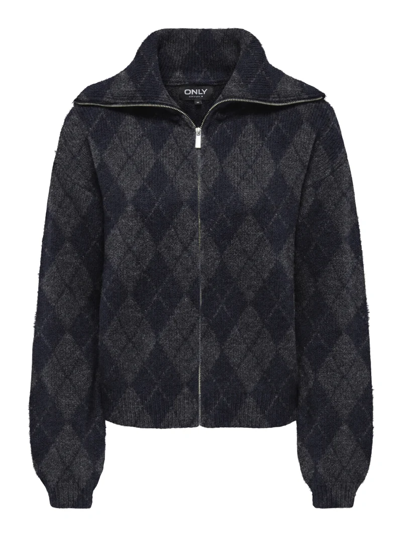 ONLMAROON LS ZIP COLLAR CARDIGAN KN, Night Sky/Mel/DGM