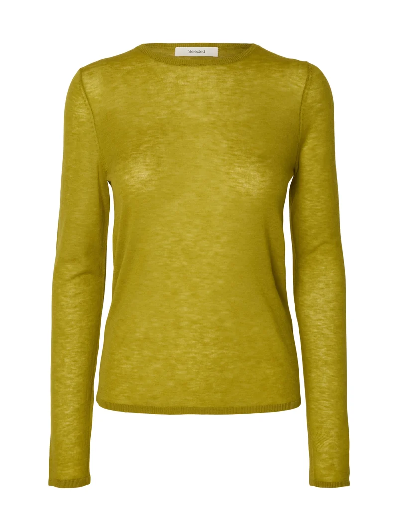 SLWVENDY LS KNIT WOOL O-NECK NOOS, Avocado Oil