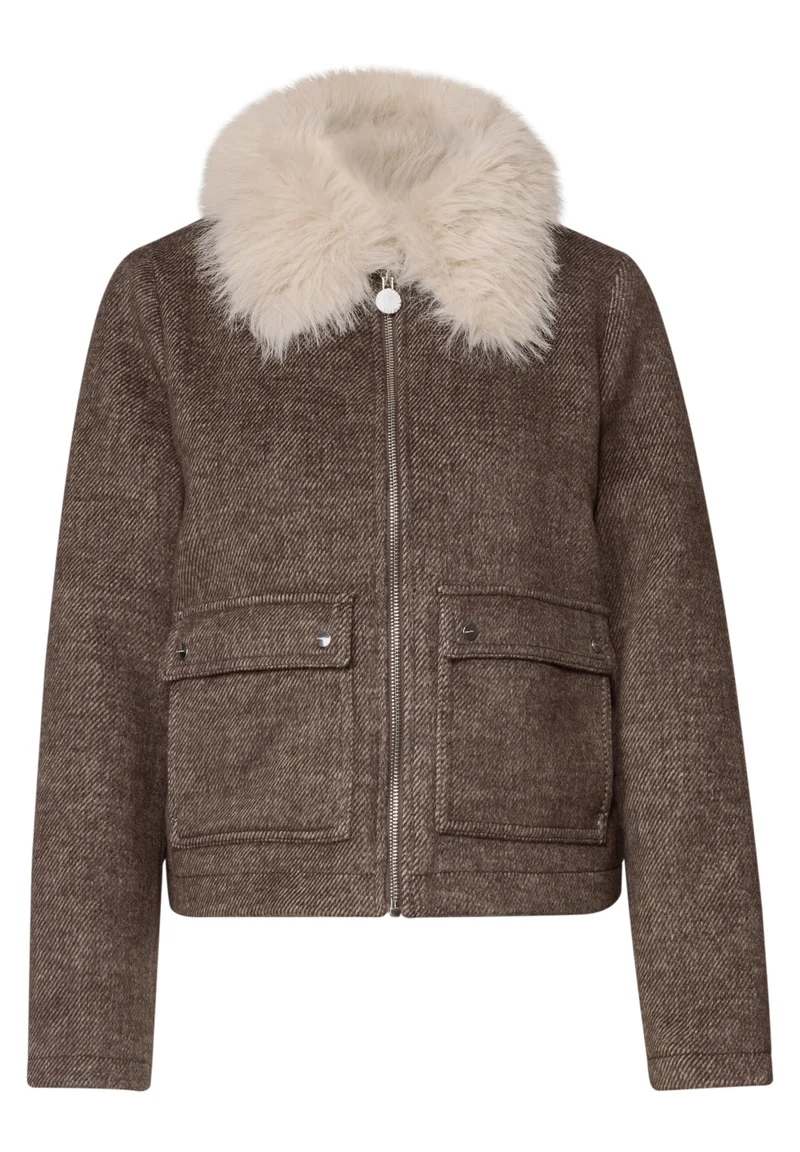 Wool Overshirt w. removable Fa, auburn brown