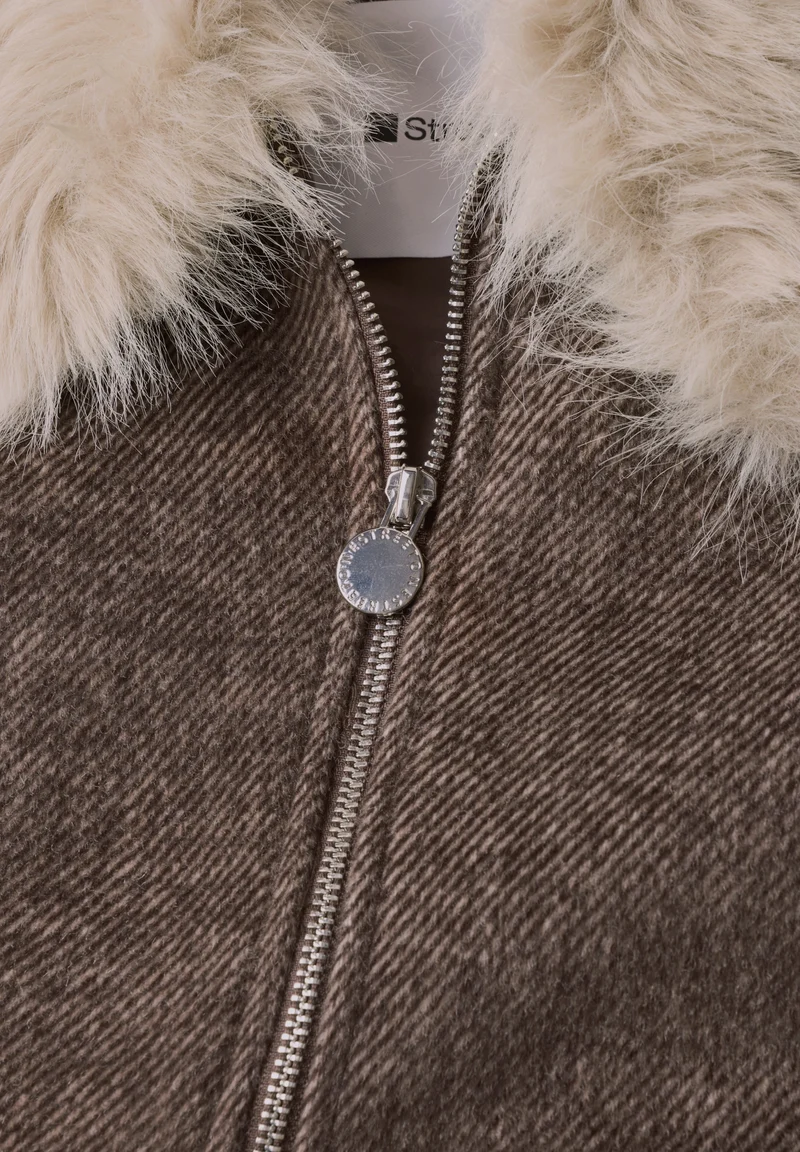 Wool Overshirt w. removable Fa, auburn brown