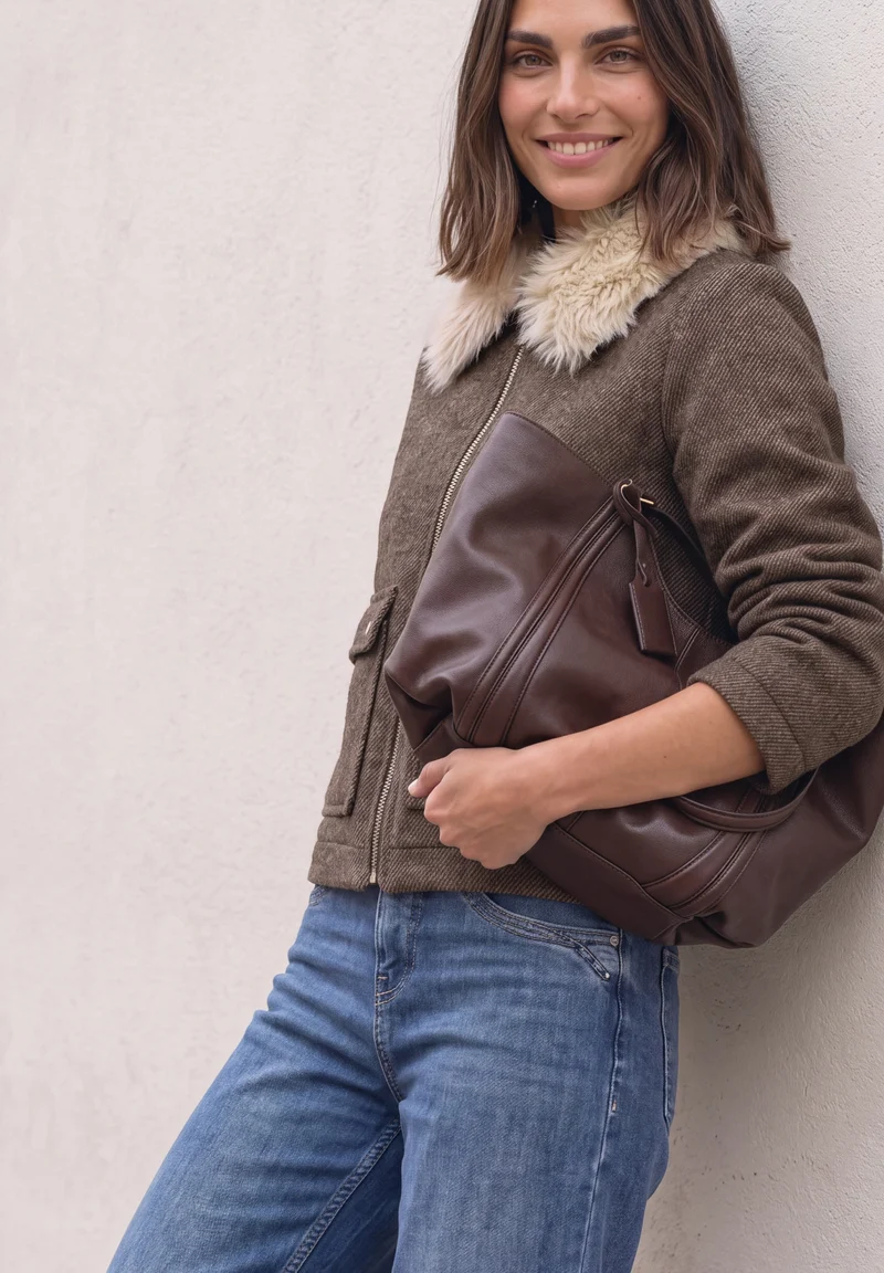 Wool Overshirt w. removable Fa, auburn brown