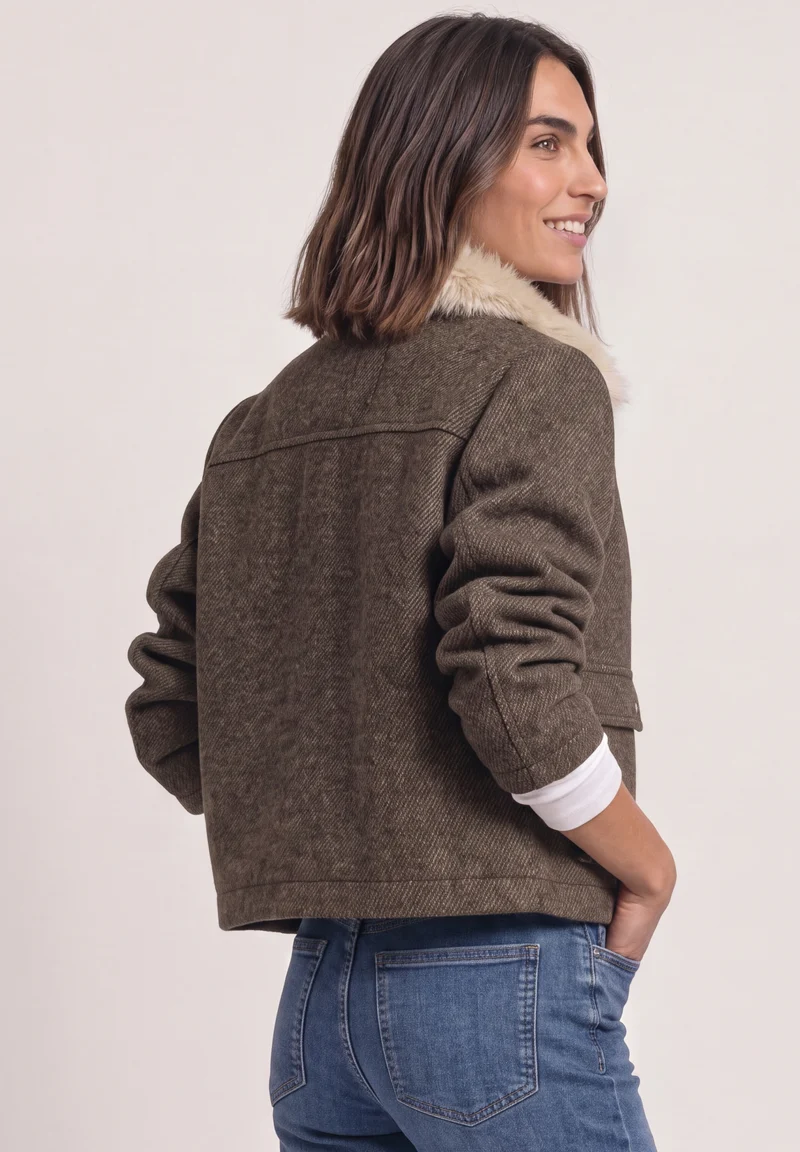 Wool Overshirt w. removable Fa, auburn brown