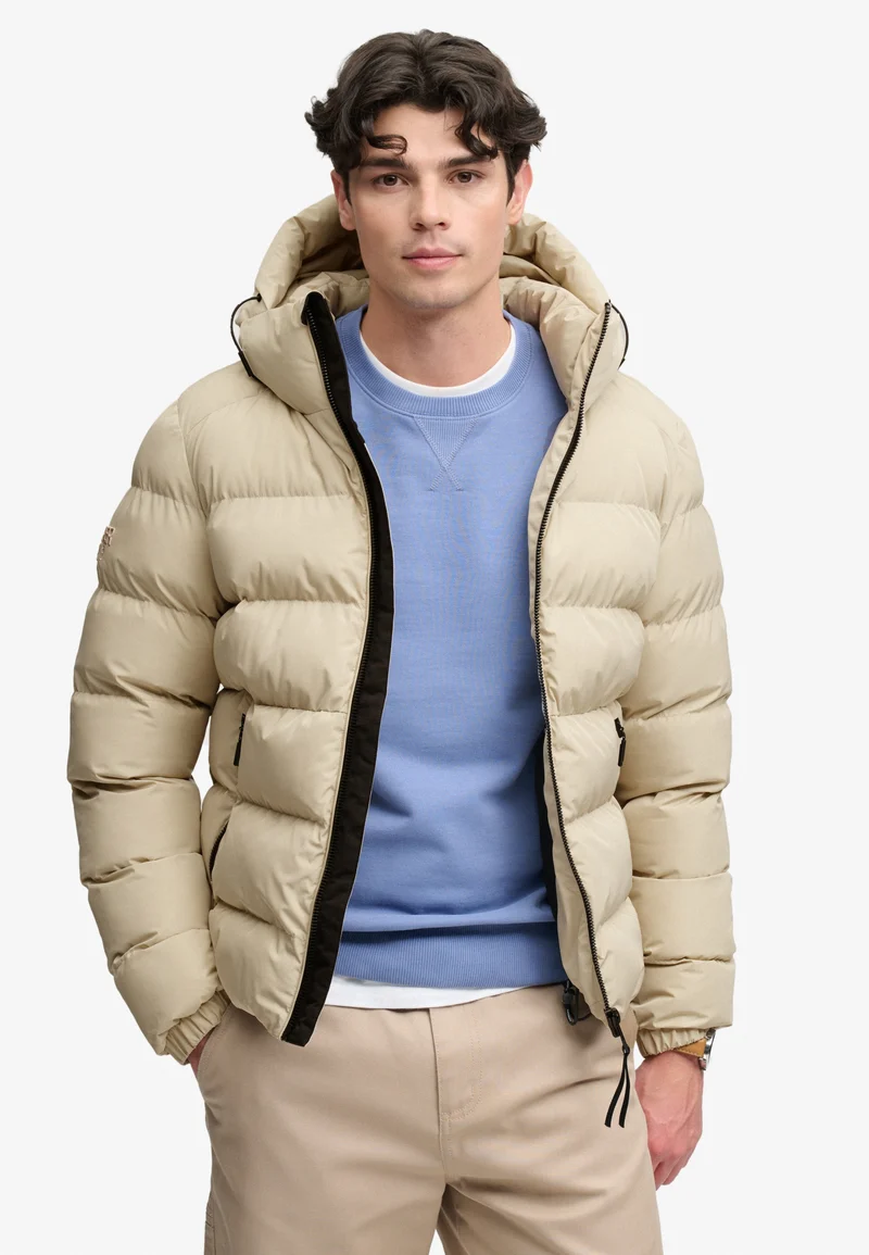 HOODED SPORTS PUFFER JACKET, Climbing Chalk