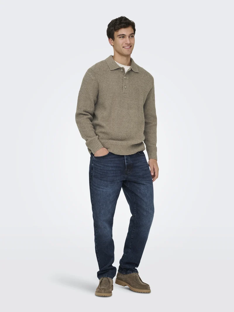 ONSDALE RLX LS POLO KNIT NOOS, Walnut