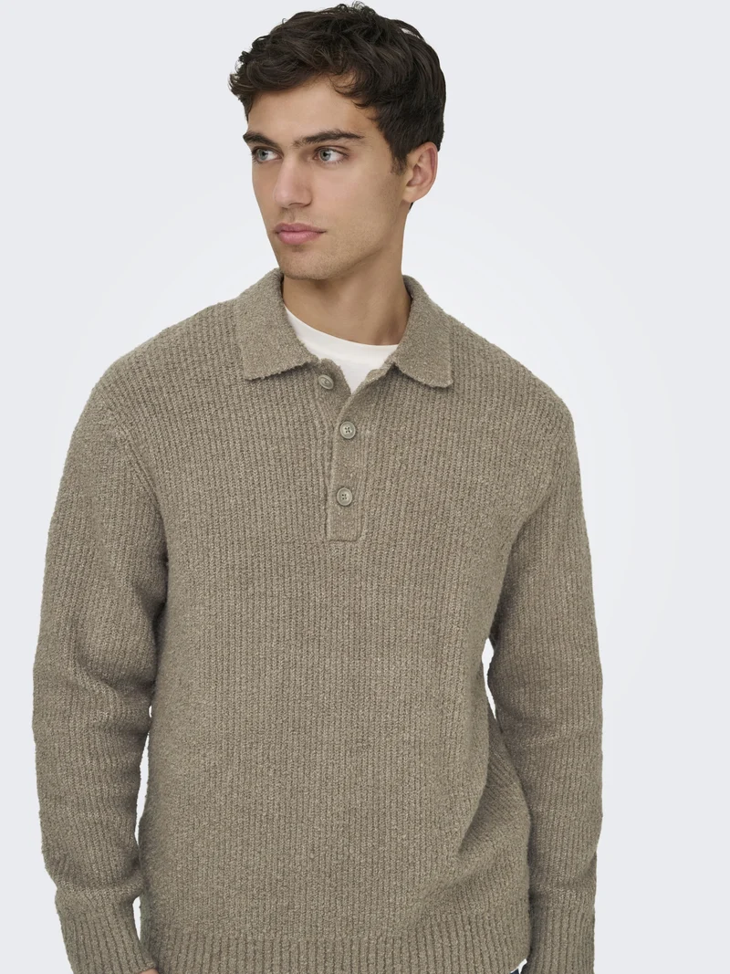 ONSDALE RLX LS POLO KNIT NOOS, Walnut