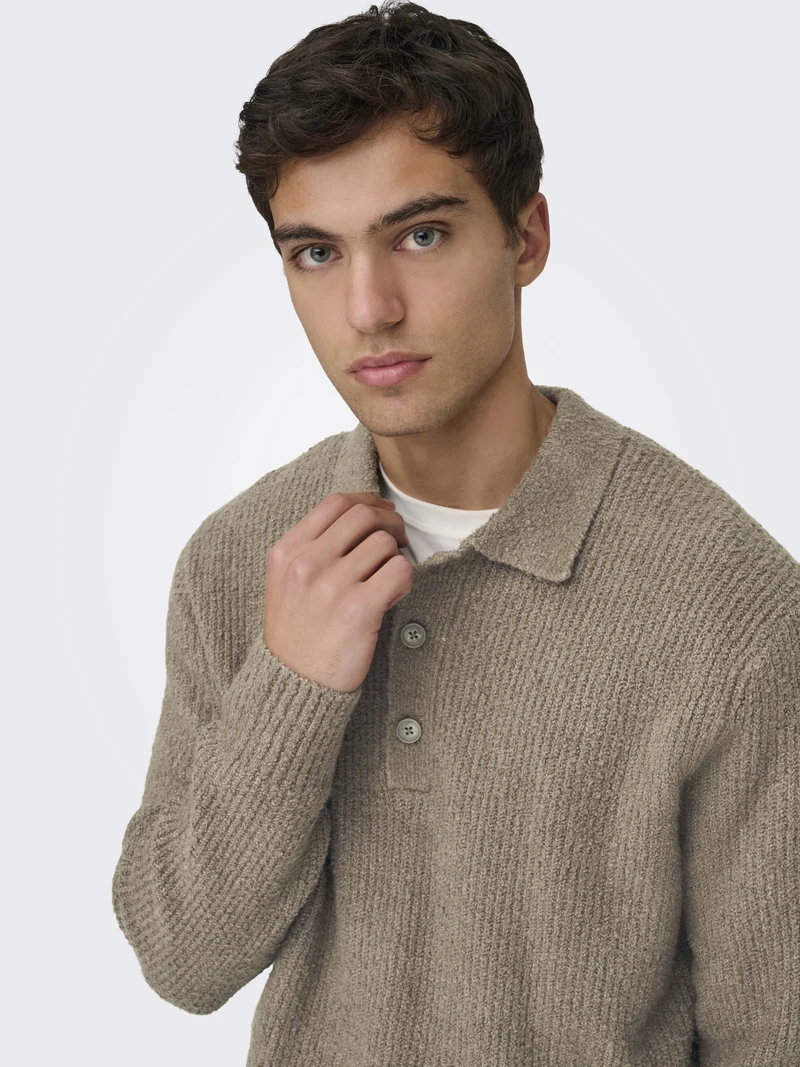ONSDALE RLX LS POLO KNIT NOOS, Walnut