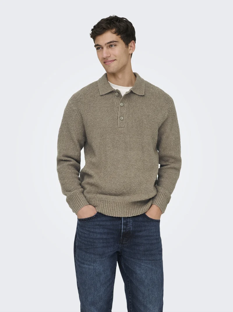 ONSDALE RLX LS POLO KNIT NOOS, Walnut