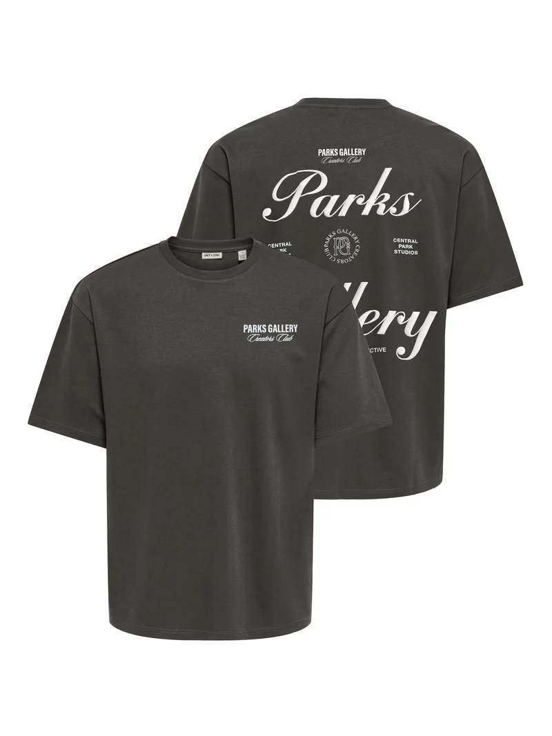 ONSPARKS GALLERY AIR BOXY SS TEE NO, Beluga/CENTRAL PARKS WHITE