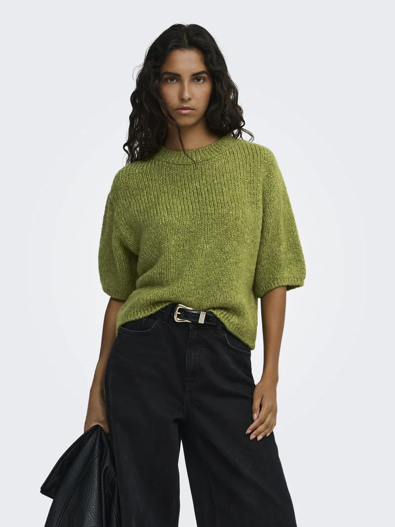 JDYDICTE S/S PULL O-NECK KNT NOOS, Fern