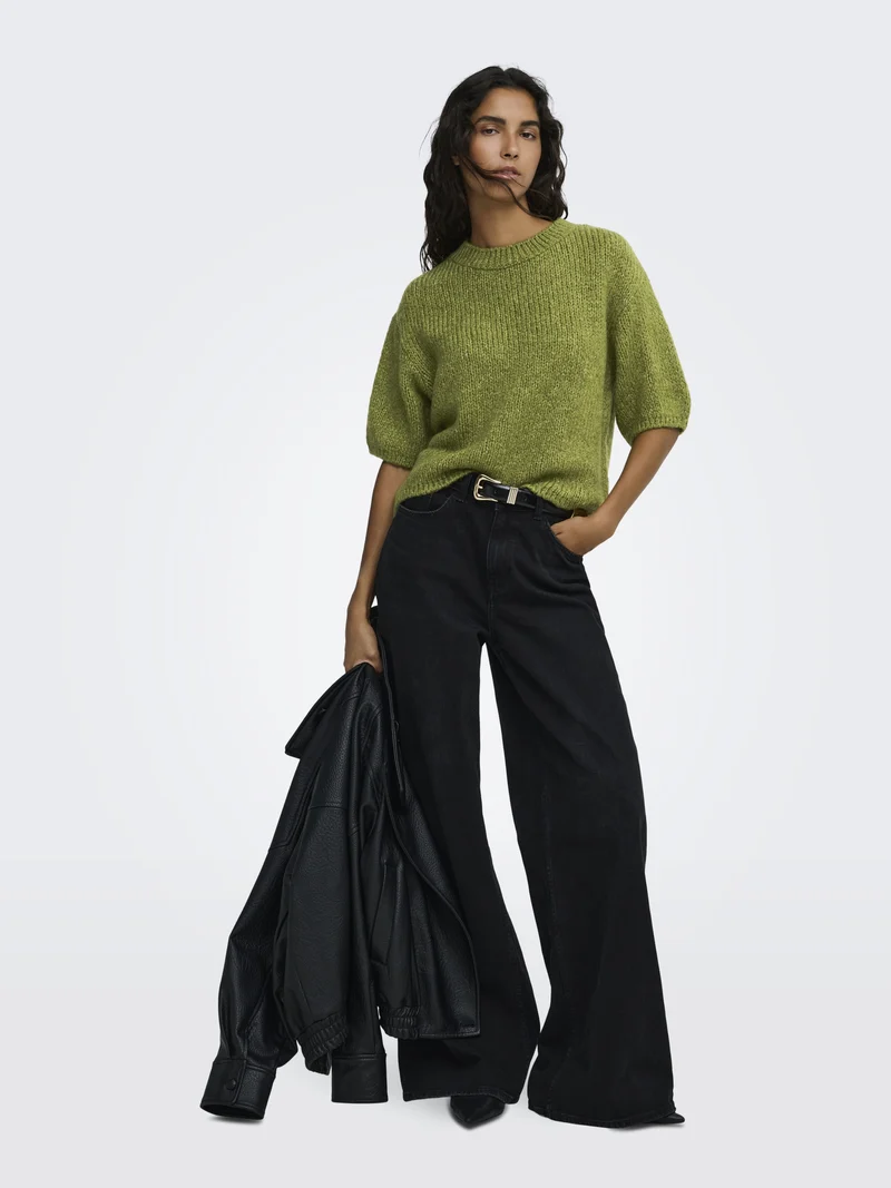 JDYDICTE S/S PULL O-NECK KNT NOOS, Fern