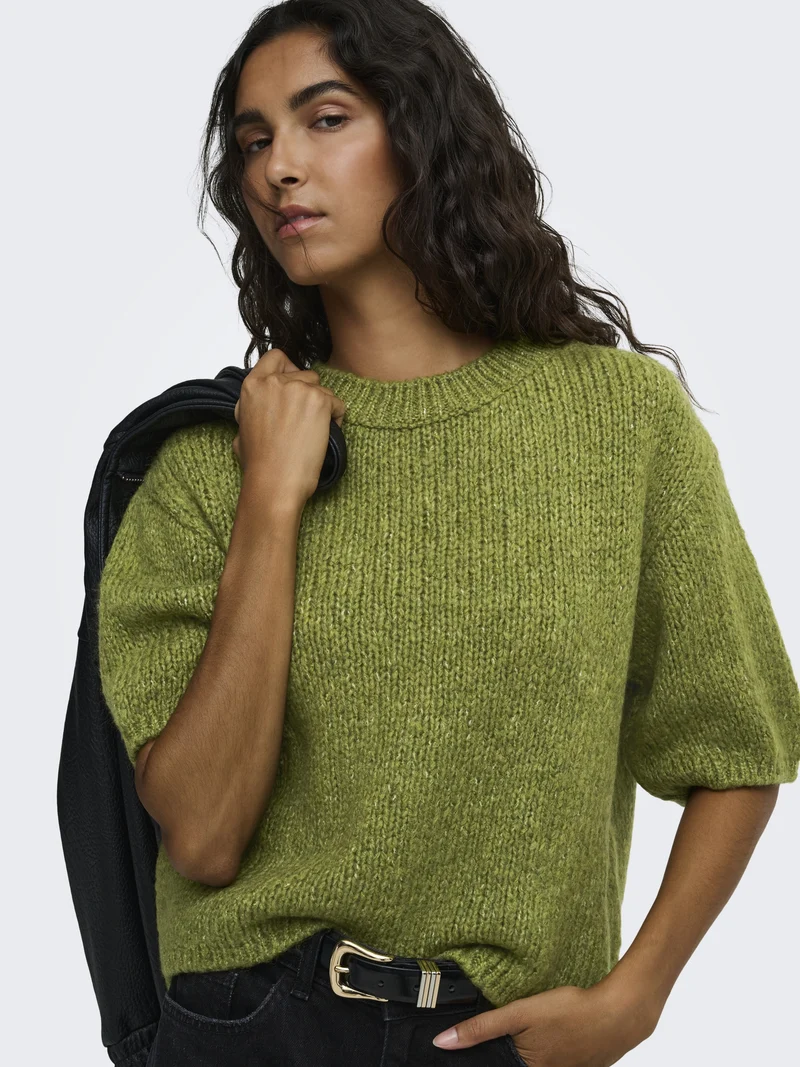 JDYDICTE S/S PULL O-NECK KNT NOOS, Fern