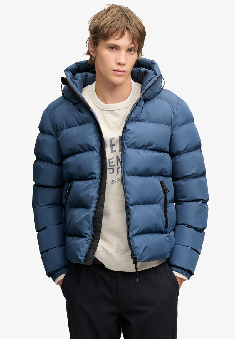 HOODED SPORTS PUFFER JACKET, Altitude Blue