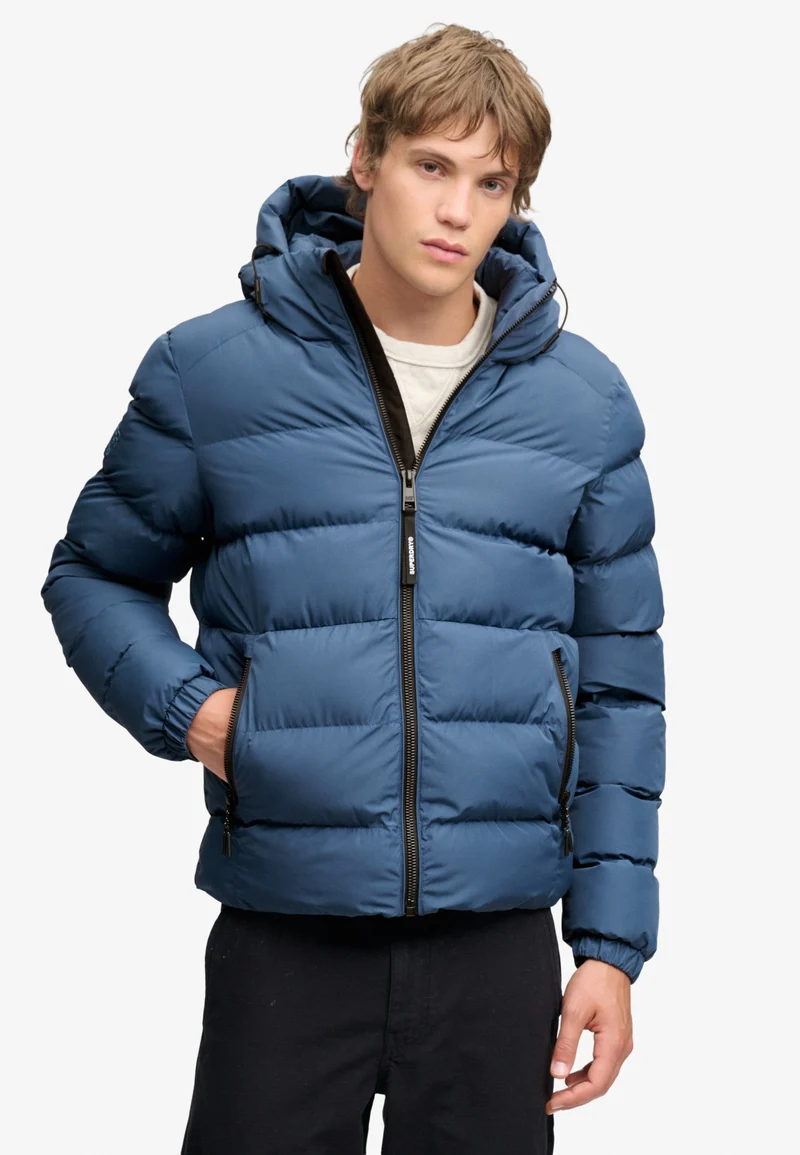 HOODED SPORTS PUFFER JACKET, Altitude Blue
