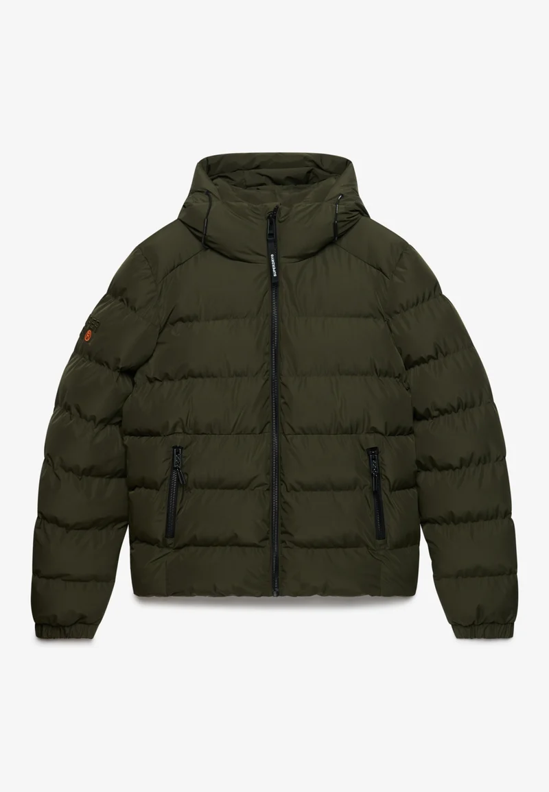 HOODED SPORTS PUFFER JACKET, Army Khaki/Army Khaki