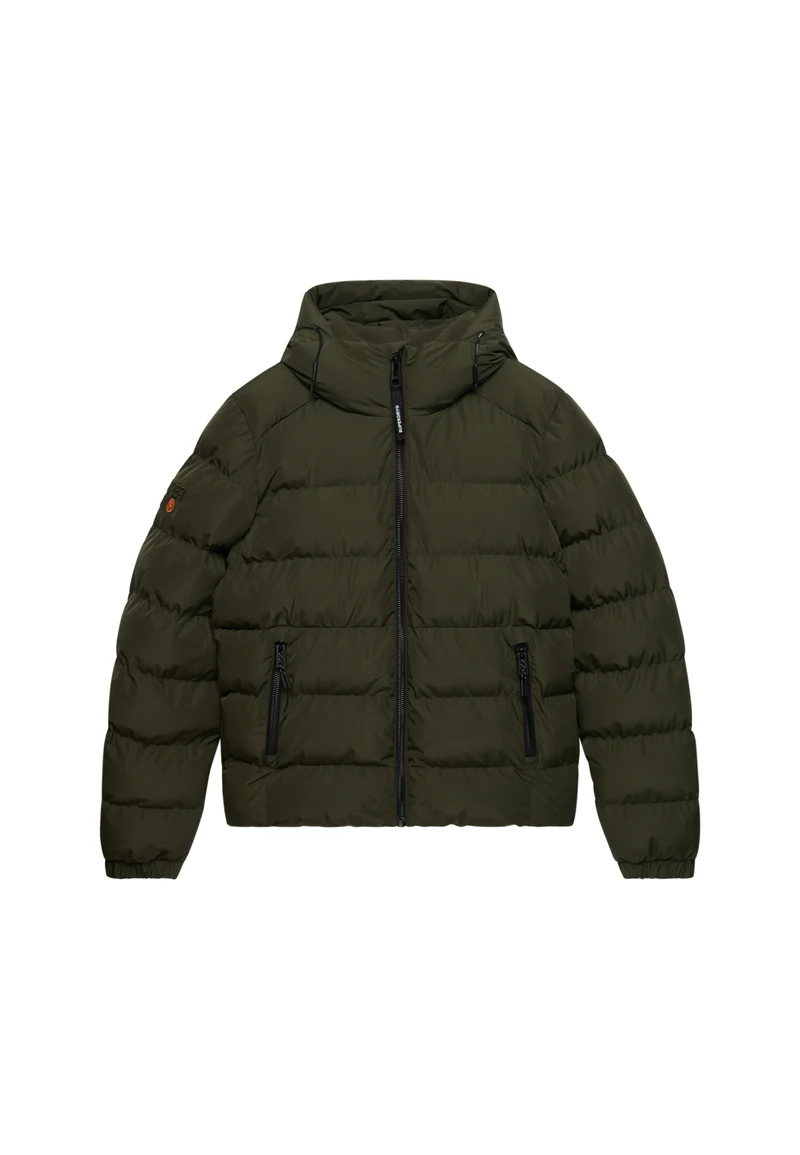 HOODED SPORTS PUFFER JACKET, Army Khaki/Army Khaki