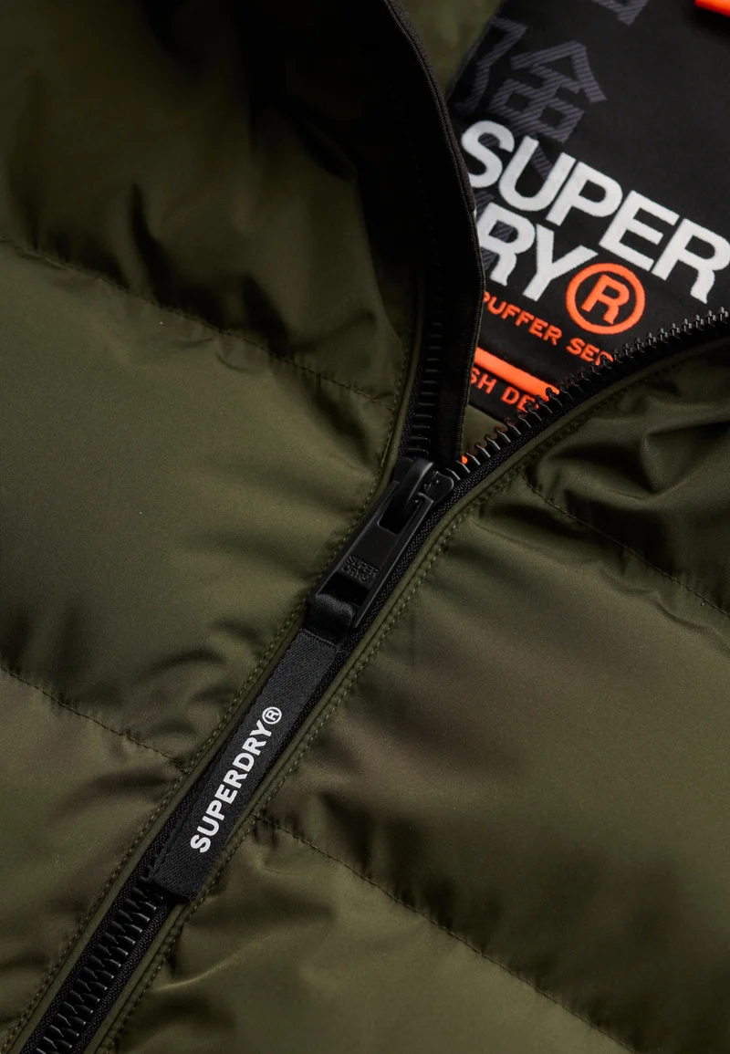 HOODED SPORTS PUFFER JACKET, Army Khaki/Army Khaki