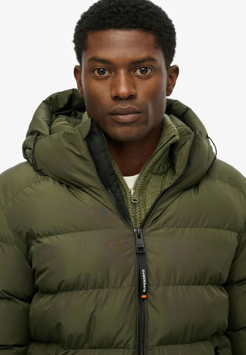 HOODED SPORTS PUFFER JACKET, Army Khaki/Army Khaki