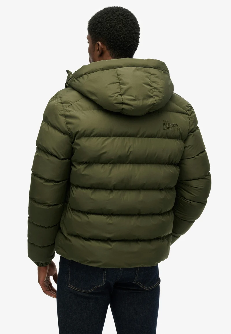HOODED SPORTS PUFFER JACKET, Army Khaki/Army Khaki