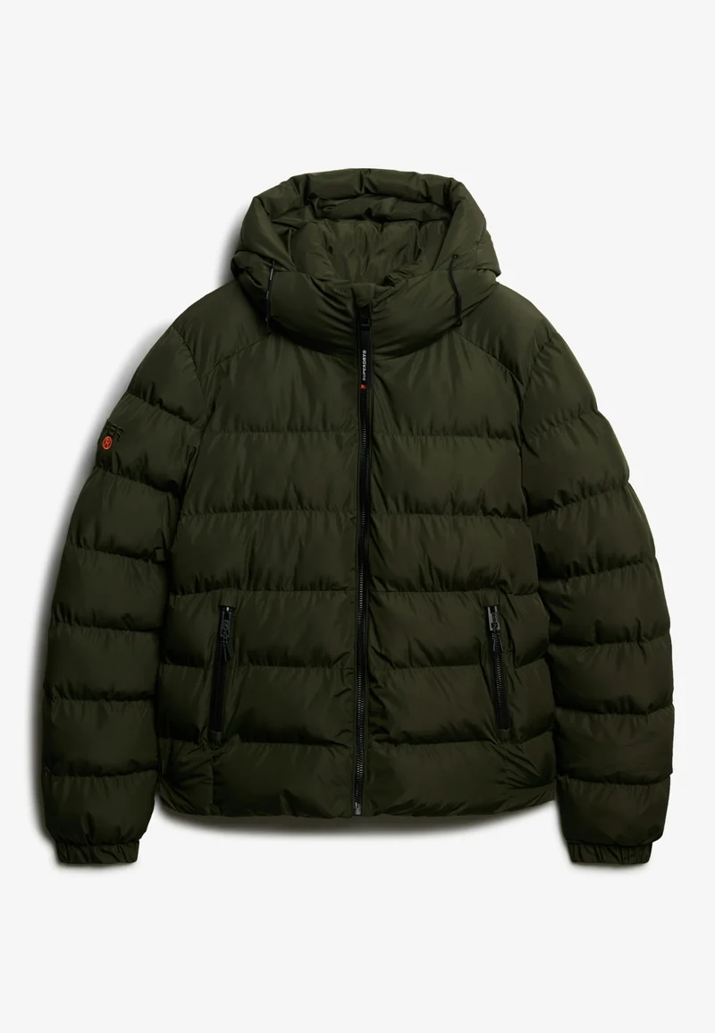HOODED SPORTS PUFFER JACKET, Army Khaki/Army Khaki