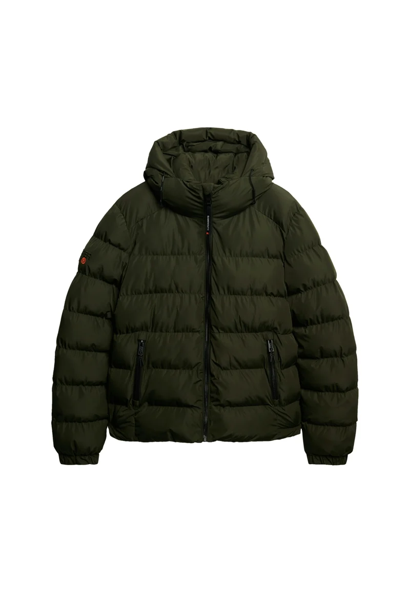 HOODED SPORTS PUFFER JACKET, Army Khaki/Army Khaki