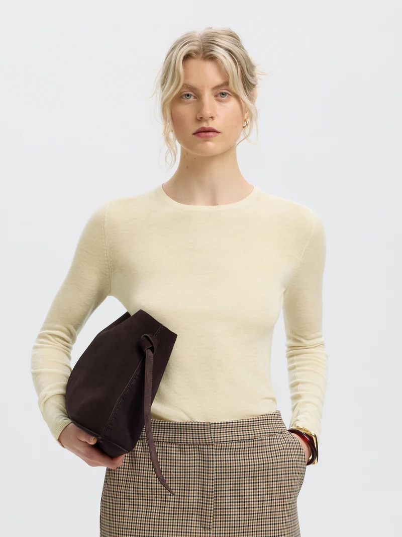 SLWVENDY LS KNIT WOOL O-NECK NOOS, Birch