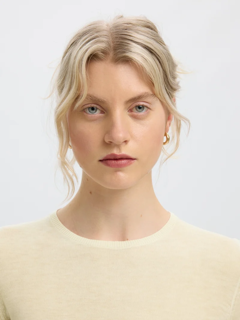 SLWVENDY LS KNIT WOOL O-NECK NOOS, Birch