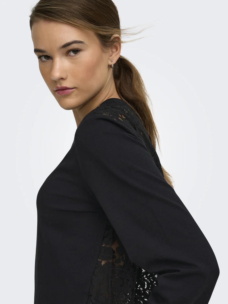 ONLLANIA L/S LACE TOP CS JRS, Black