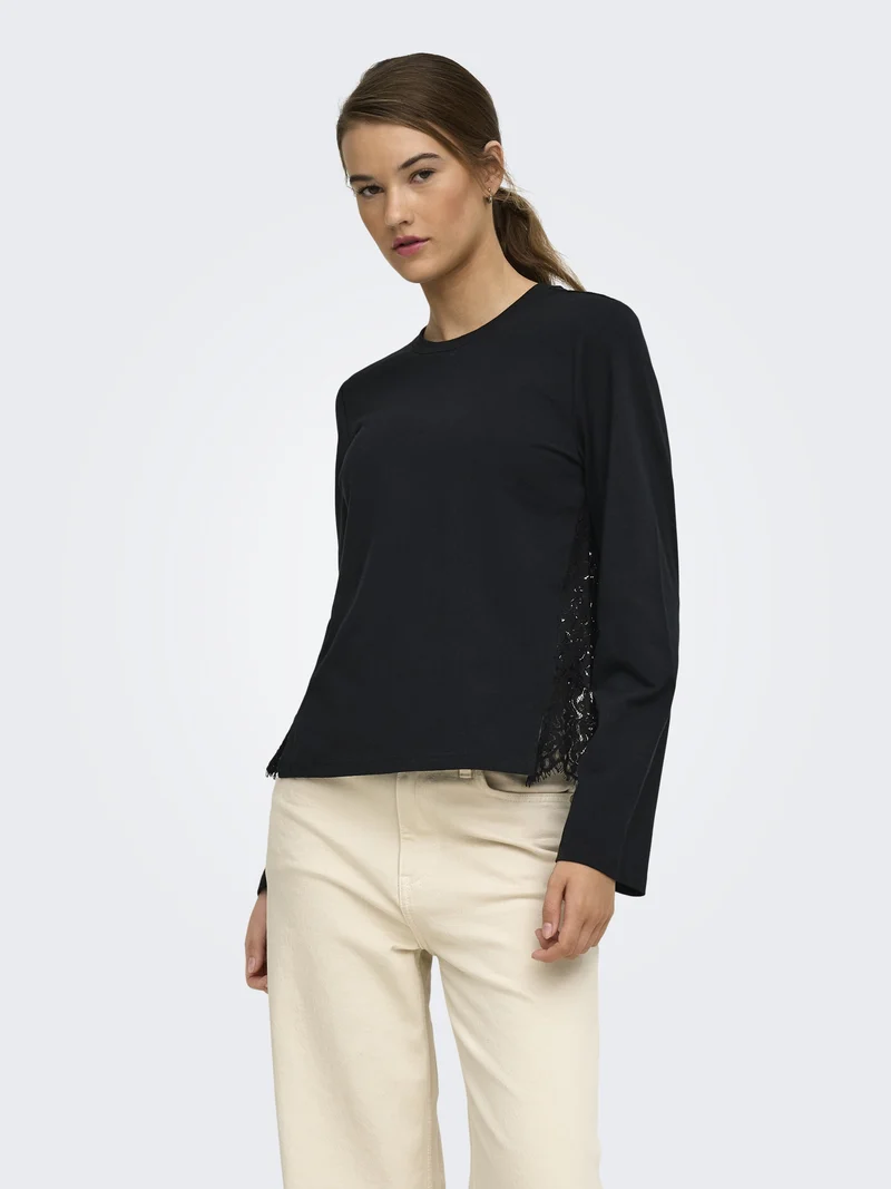 ONLLANIA L/S LACE TOP CS JRS, Black