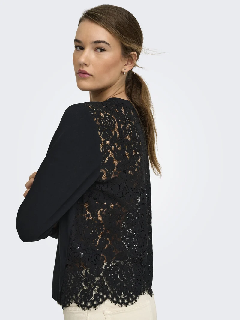 ONLLANIA L/S LACE TOP CS JRS, Black